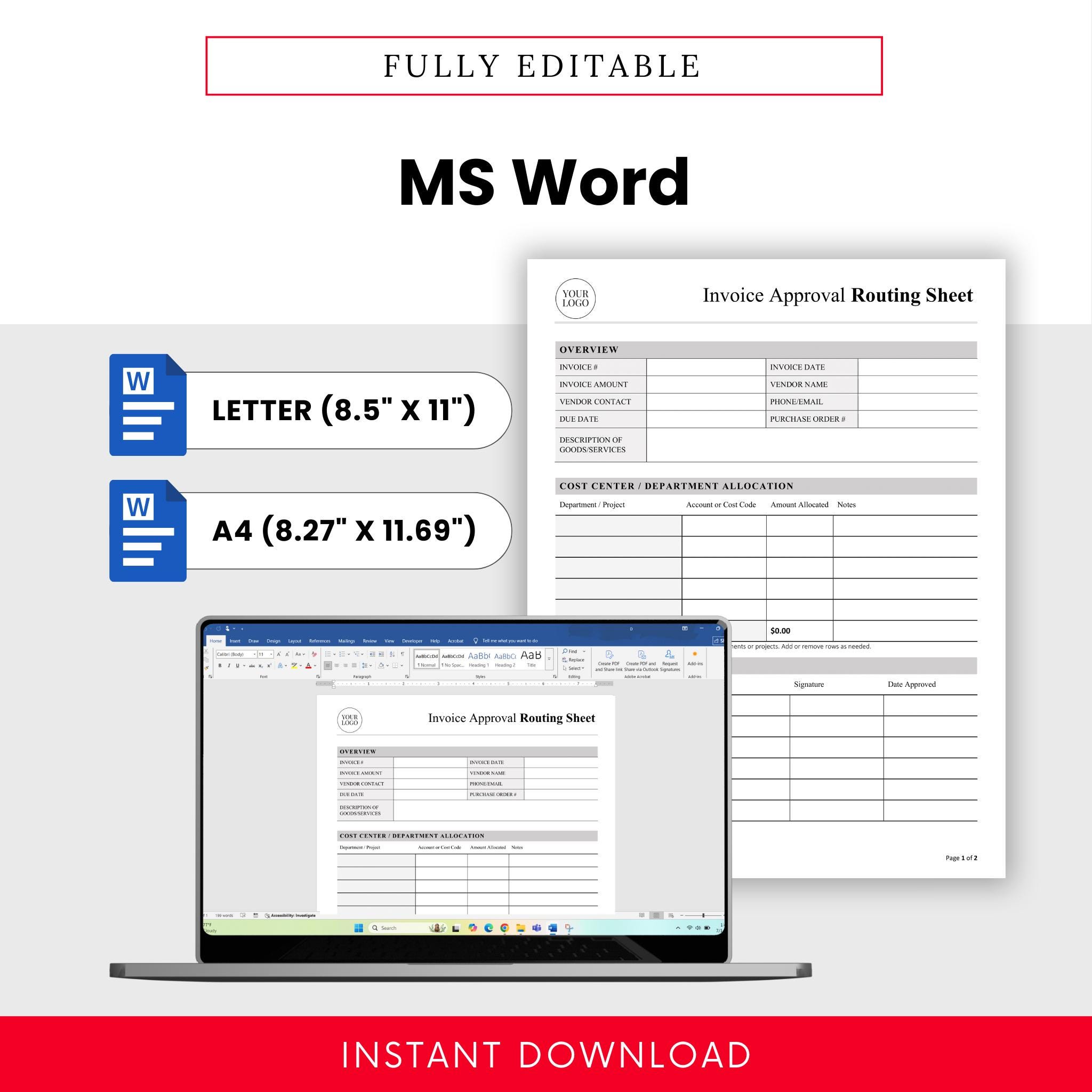 Invoice Approval Routing Sheet Template – Word & PDF, A4 + US Letter ...
