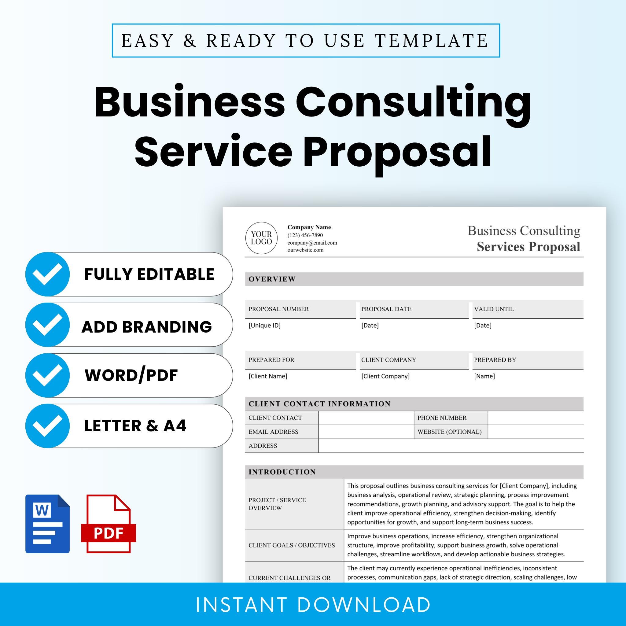 Business Consulting Service Proposal Template - Word & PDF, A4 + US Letter
