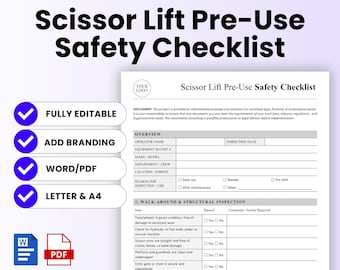 Scissor Lift Pre-Use Safety Checklist Template – Word & PDF, A4 + US Letter