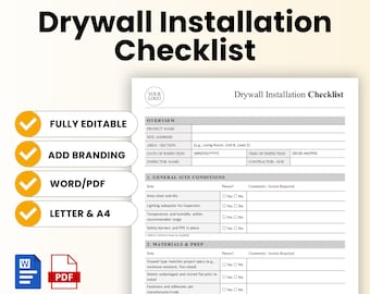 Drywall Installation Checklist Template – Word & PDF, A4 + US Letter