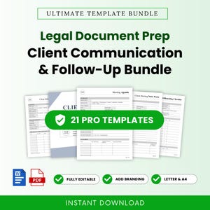 Legal Document Preparation Client Communication and Follow-Up Templates Bundle – Word & PDF, A4 + US Letter