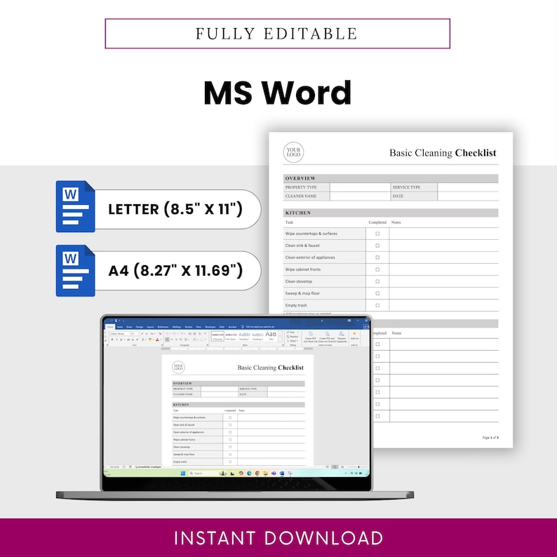 Basic Cleaning Checklist Template for Cleaning Companies – Word & PDF ...