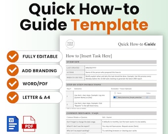 Quick How-to Guide Template (Word, PDF) | Standard Operating Procedure Template, Human Resources Business Document, Employee Work Guidelines