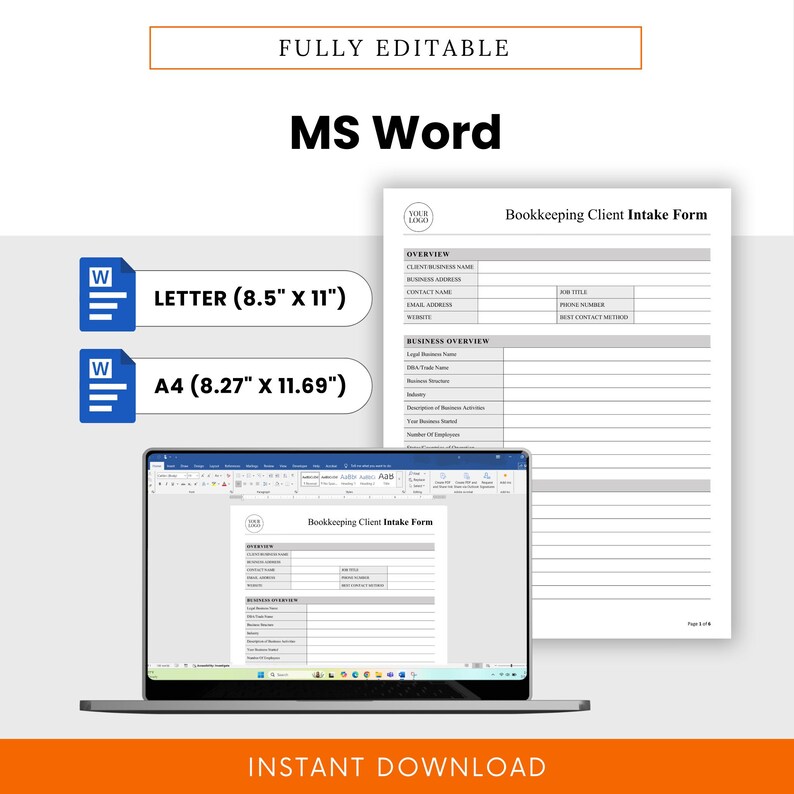 Bookkeeping Client Intake Form Template – Word & PDF, A4 + US Letter - Etsy