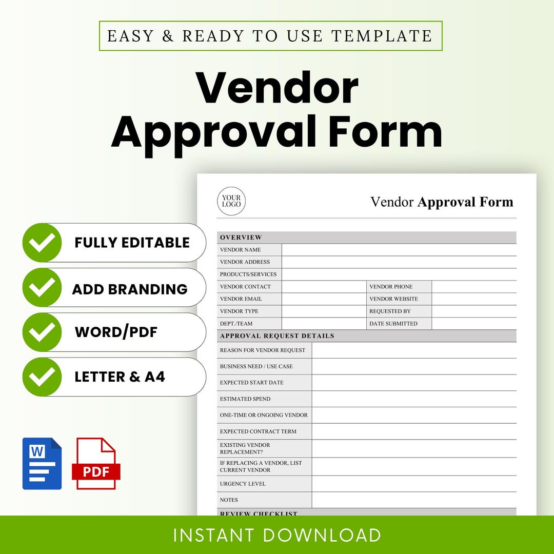 Vendor Approval Form Template – Word & PDF, A4 + US Letter - Etsy