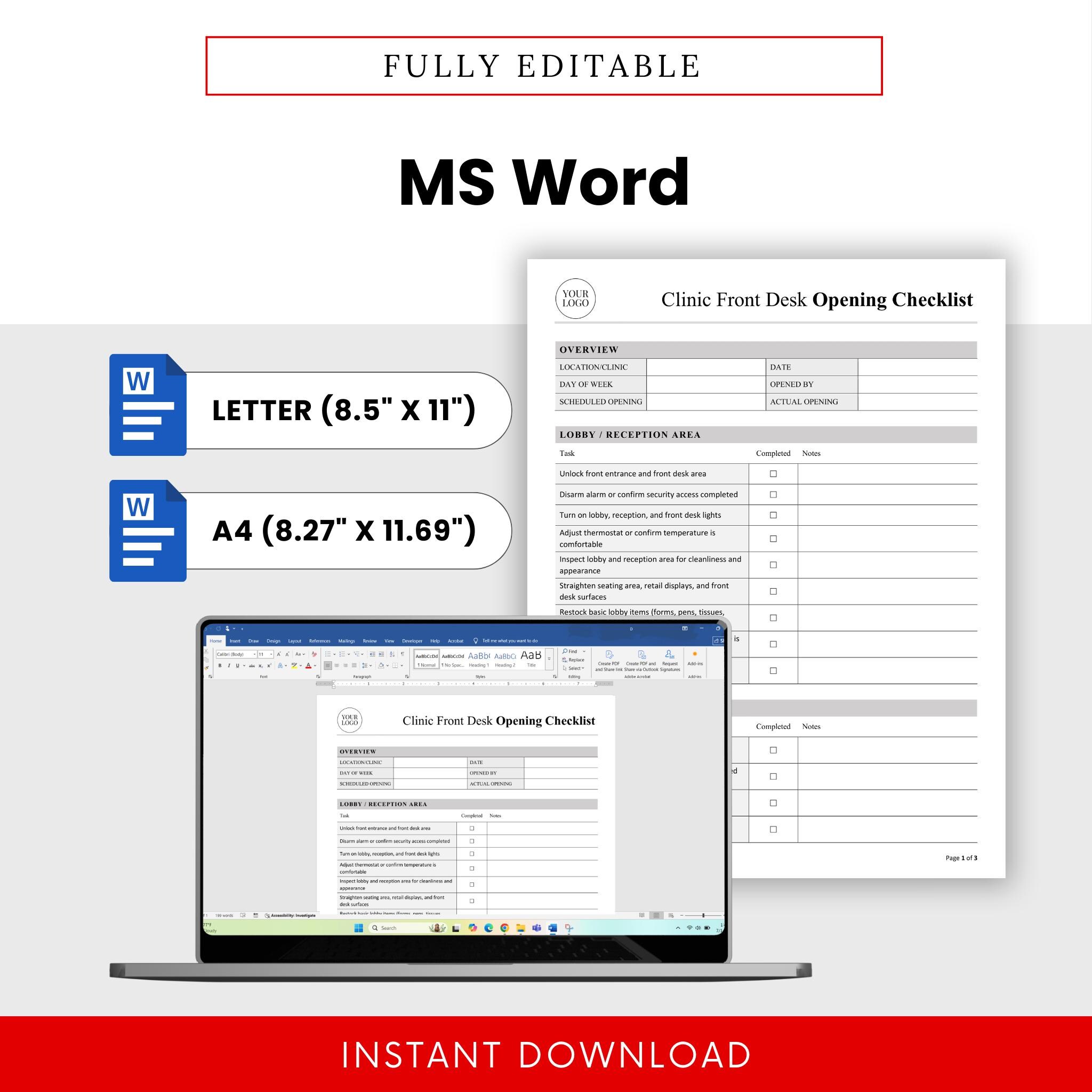 Medical Front Desk Checklist.pdf Clinic Front Desk Opening Checklist Template – Word & PDF, A4 + US ...