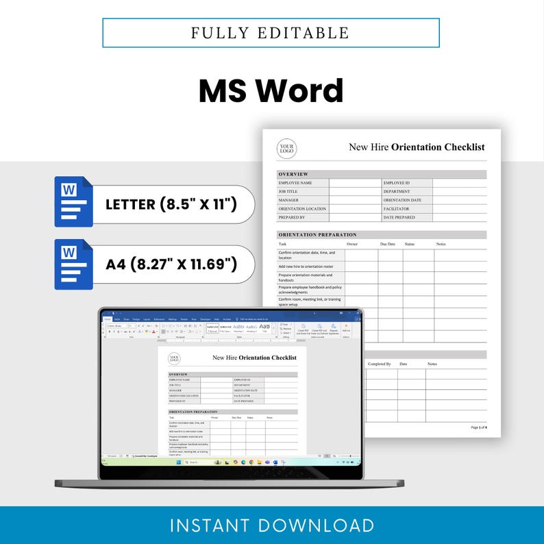New Hire Orientation Checklist Template – Word & PDF, A4 + US Letter - Etsy
