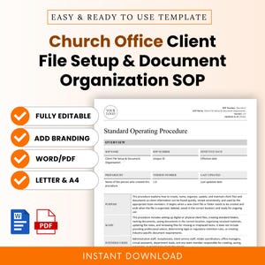 Church Office Client Setup, Document Organization SOP Template – Word & PDF, A4 + US Letter
