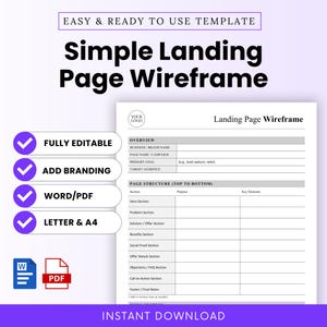 Simple Landing Page Wireframe Template – Word & PDF, A4 + US Letter