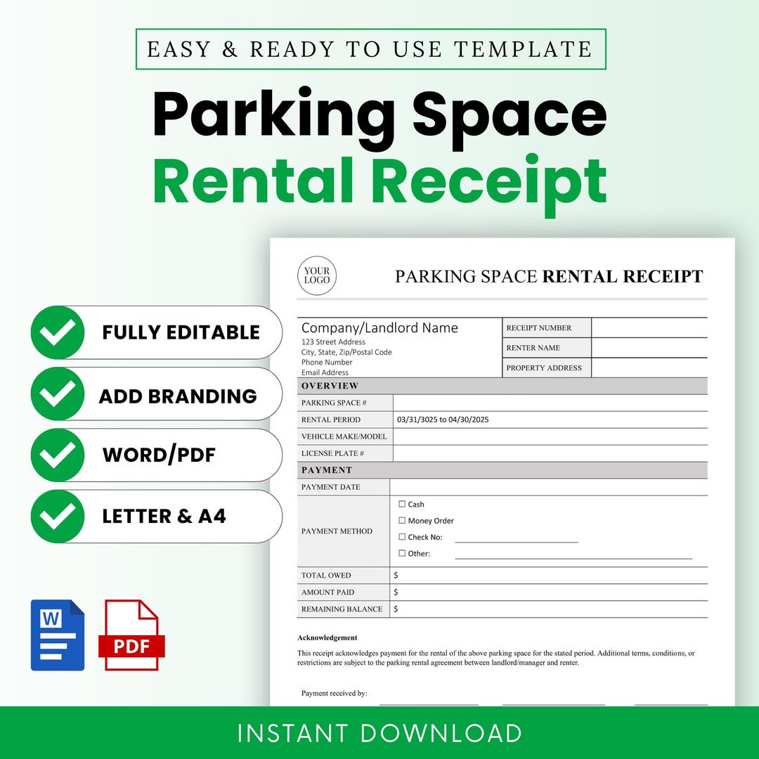 Parking Space Rent Receipt Template (word, PDF) | Parking Spot Rent ...