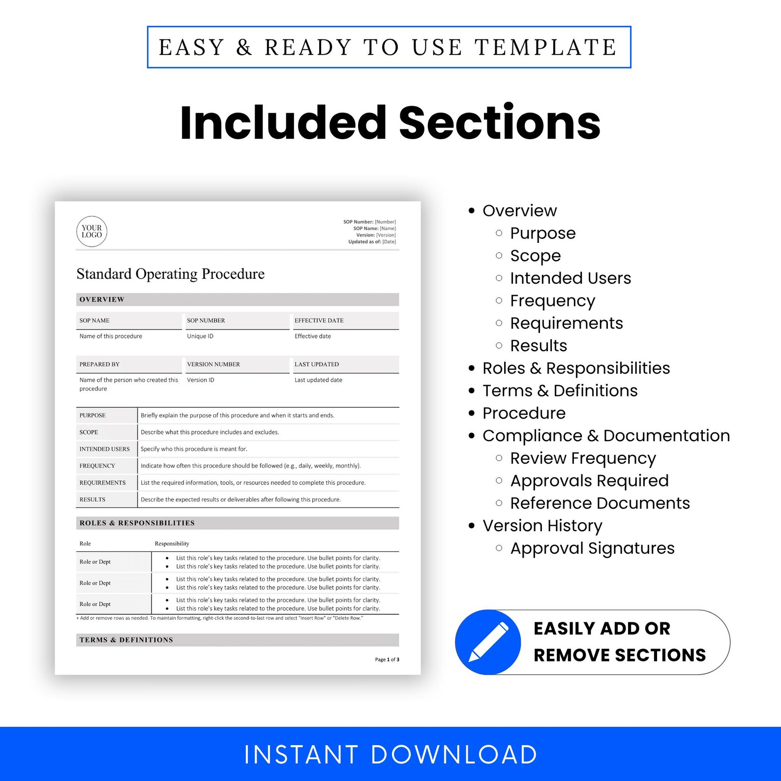 Standard Operating Procedure Template (word, PDF) | Simple SOP Template ...