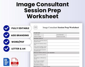 Image Consultant Session Prep Worksheet Template – Word & PDF, A4 + US Letter