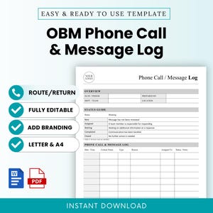 Online Business Manager Phone Call and Message Log Template – Word & PDF, A4 + US Letter