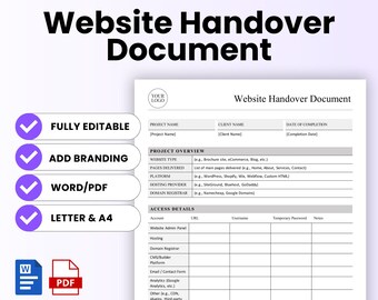 Website Handover Document Template – Word & PDF, A4 + US Letter