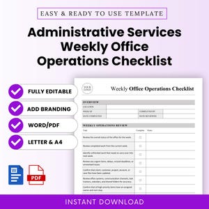 Administrative Services Weekly Office Operations Checklist Template – Word & PDF, A4 + US Letter