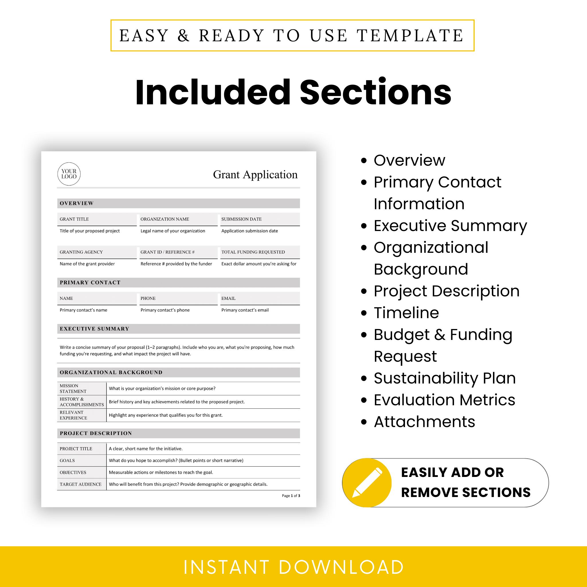 Simple Grant Application Template (word, PDF) Nonprofits & Small