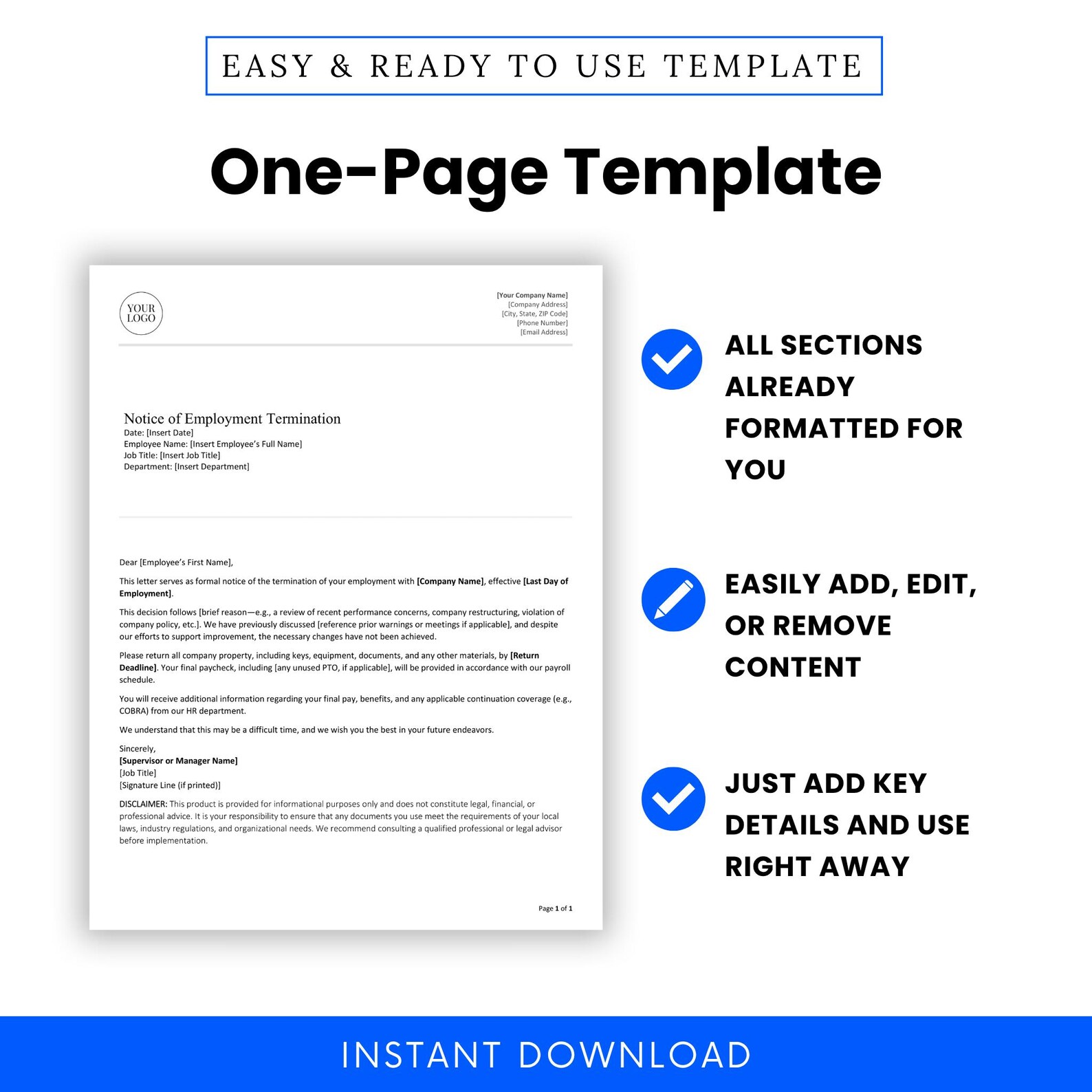Employment Termination Letter Template (word, PDF) Formal Employee