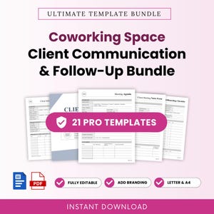 Coworking Space Client Communication and Follow-Up Templates Bundle – Word & PDF, A4 + US Letter