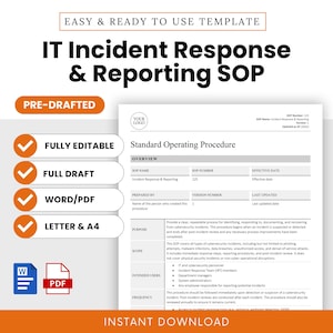 IT Incident Response & Reporting SOP Template (Word, PDF) | Simple Standard Operating Procedure Template | Cybersecurity Systems Policy Doc