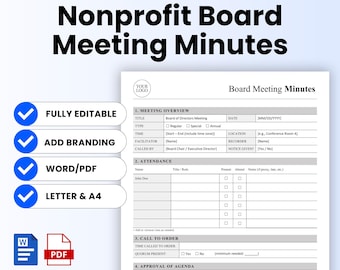 Nonprofit Board Meeting Minutes Template – Word & PDF, A4 + US Letter