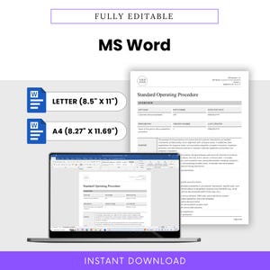 Microsoft Word version of customer service SOP template. Editable and downloadable in both Letter and A4 sizes. Perfect for standardizing internal customer support processes.