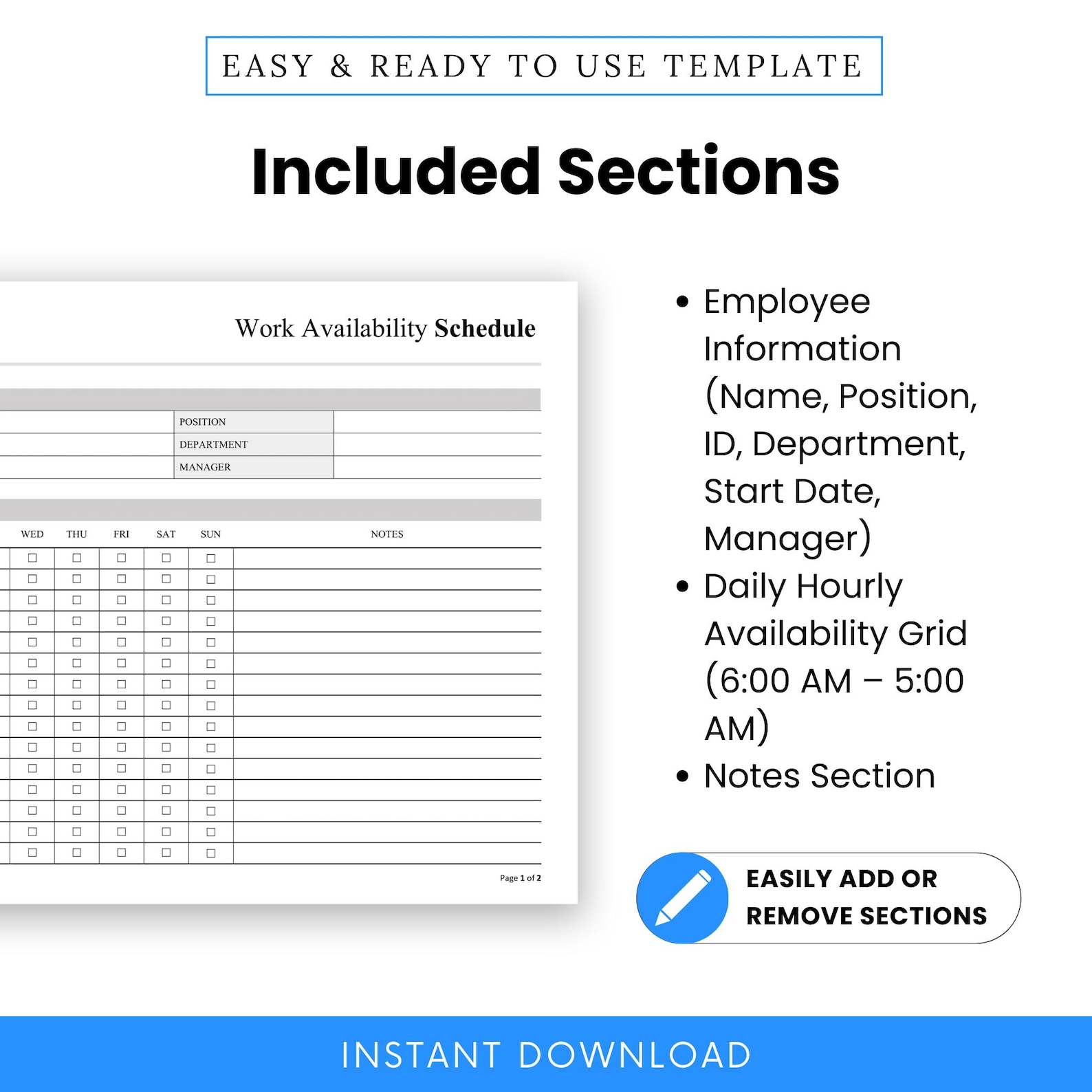 Employee Availability Schedule Template (word, PDF) | Work Availability ...