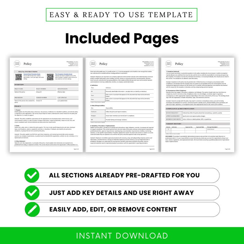 Simple Policy Template (word, PDF) | Simple Workplace Policy Template ...