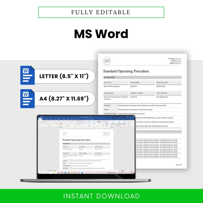 Simple SOP Template (word, PDF) | Standard Operating Procedure Template ...