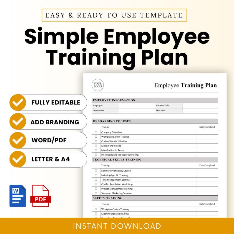 Employee Training Plan Template (word, PDF), New Hire Training Plan ...