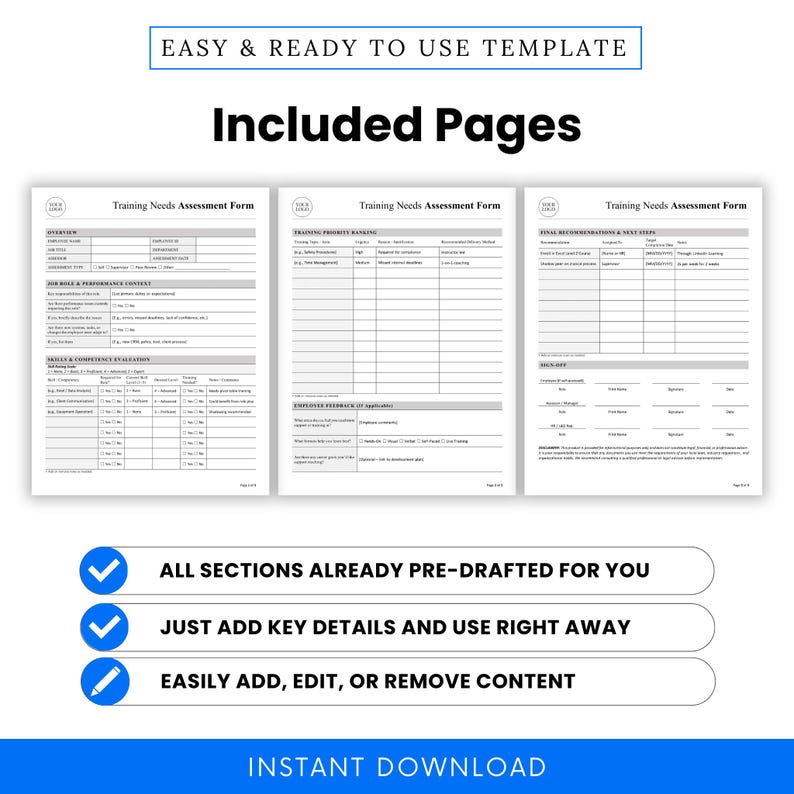 Employee Training Needs Assessment Form Template – Word & PDF, A4 + US ...