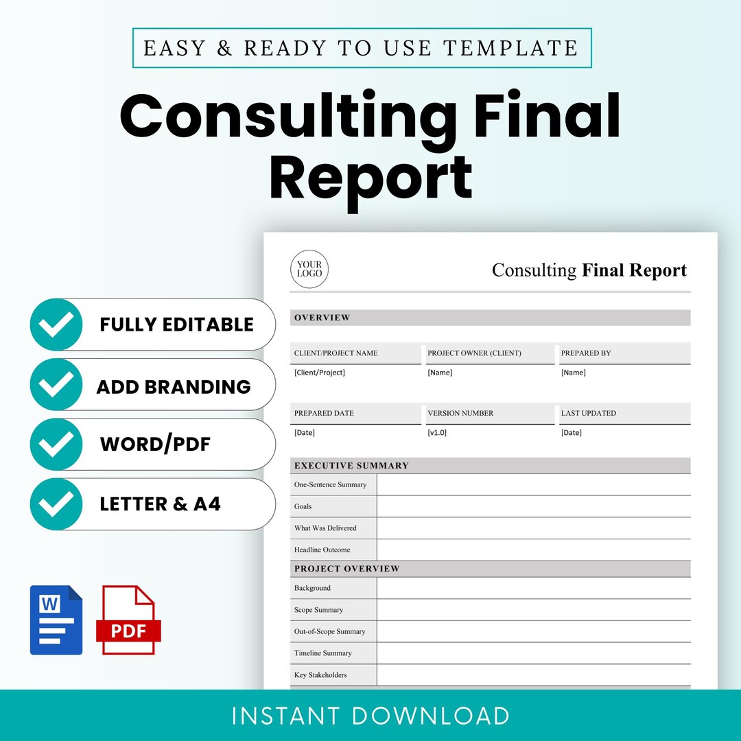 Consulting Final Report Template – Word & PDF, A4 + US Letter - Etsy