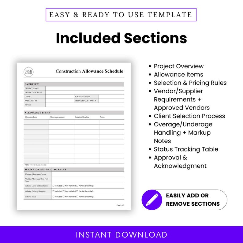 Allowance Part List Example Construction Allowance Schedule Template – Word & PDF, A4 + US Letter ...