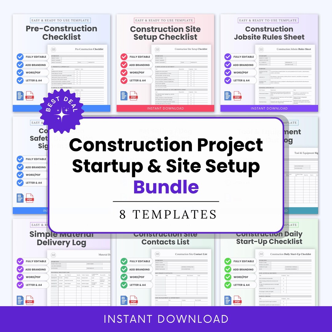 Construction Project Startup and Site Setup Templates Bundle – Word ...