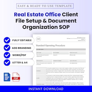 Real Estate Office Client Setup, Document Organization SOP Template – Word & PDF, A4 + US Letter