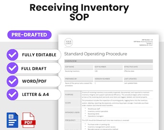 Receiving Inventory SOP Template (Word, PDF) | Simple Standard Operating Procedure Template | Operations Administration Business Document