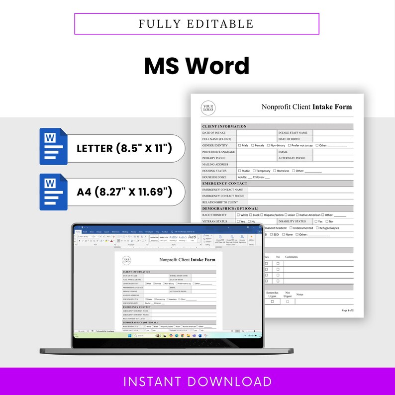 Nonprofit Client Intake Form Template – Word & PDF, A4 + US Letter - Etsy