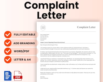 Complaint Letter Template (Word, PDF), Formal Complaint Letter, Customer Complaint Letter, Complaint Letter Format, Business Complaint