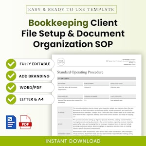 Bookkeeping Client Setup, Document Organization SOP Template – Word & PDF, A4 + US Letter