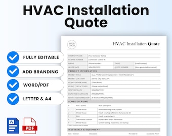 HVAC Installation Quote Template – Word & PDF, A4 + US Letter