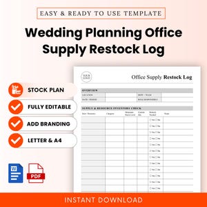 Wedding Planning Office Supply Restock Log Template – Word & PDF, A4 + US Letter