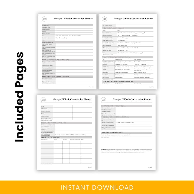 Manager Conversation Form Manager Difficult Conversation Planner Template – Word & PDF, A4 + US ...