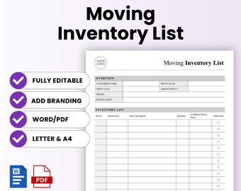 Moving Inventory List Template – Word & PDF, A4 + US Letter