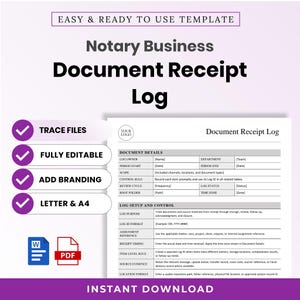 Notary Business Document Receipt Log Template – Editable Word + PDF (A4, US Letter)