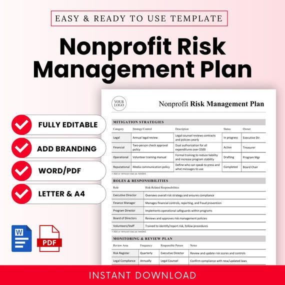Nonprofit Risk Management Plan Template – Word & PDF, A4 + US Letter