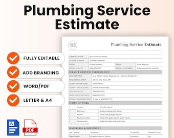 Plumbing Service Estimate Template – Word & PDF, A4 + US Letter