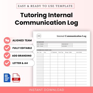 Pode incluir: Um modelo digital para um registo de comunicação interna de tutoria com cabeçalho para logótipo, secção de resumo para data, período, departamento e localização, e uma grelha para acompanhamento, disponível em formato A4.