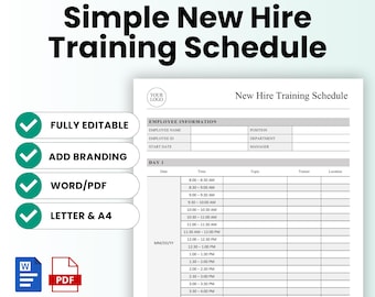 Simple New Hire Training Schedule Template (Word, PDF) | HR Template, New Hire Onboarding Template, Onboarding Plan, Training Plan & Tracker