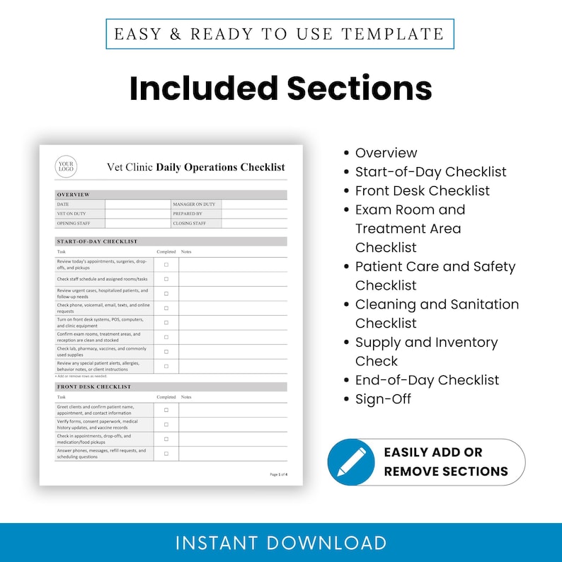 Objective Dvm Checklist Vet Clinic Daily Operations Checklist Template – Word & PDF, A4 + US ...