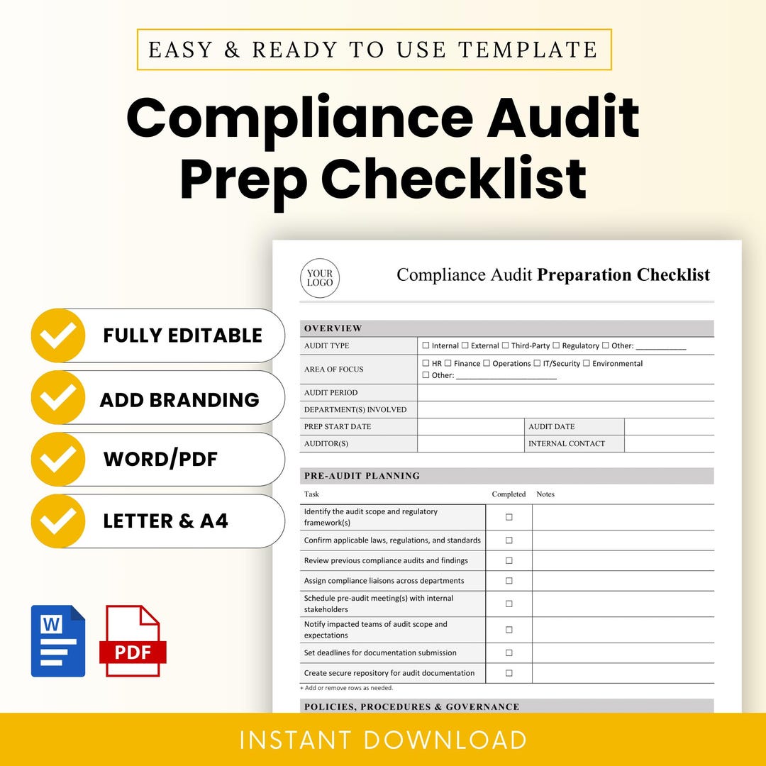 Compliance Audit Prep Checklist Template – Word & PDF, A4 + US Letter ...