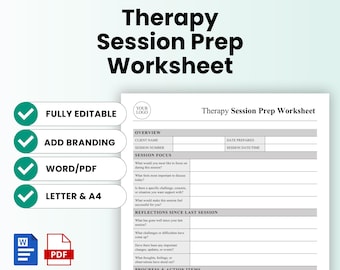 Therapy Session Prep Worksheet Template – Word & PDF, A4 + US Letter